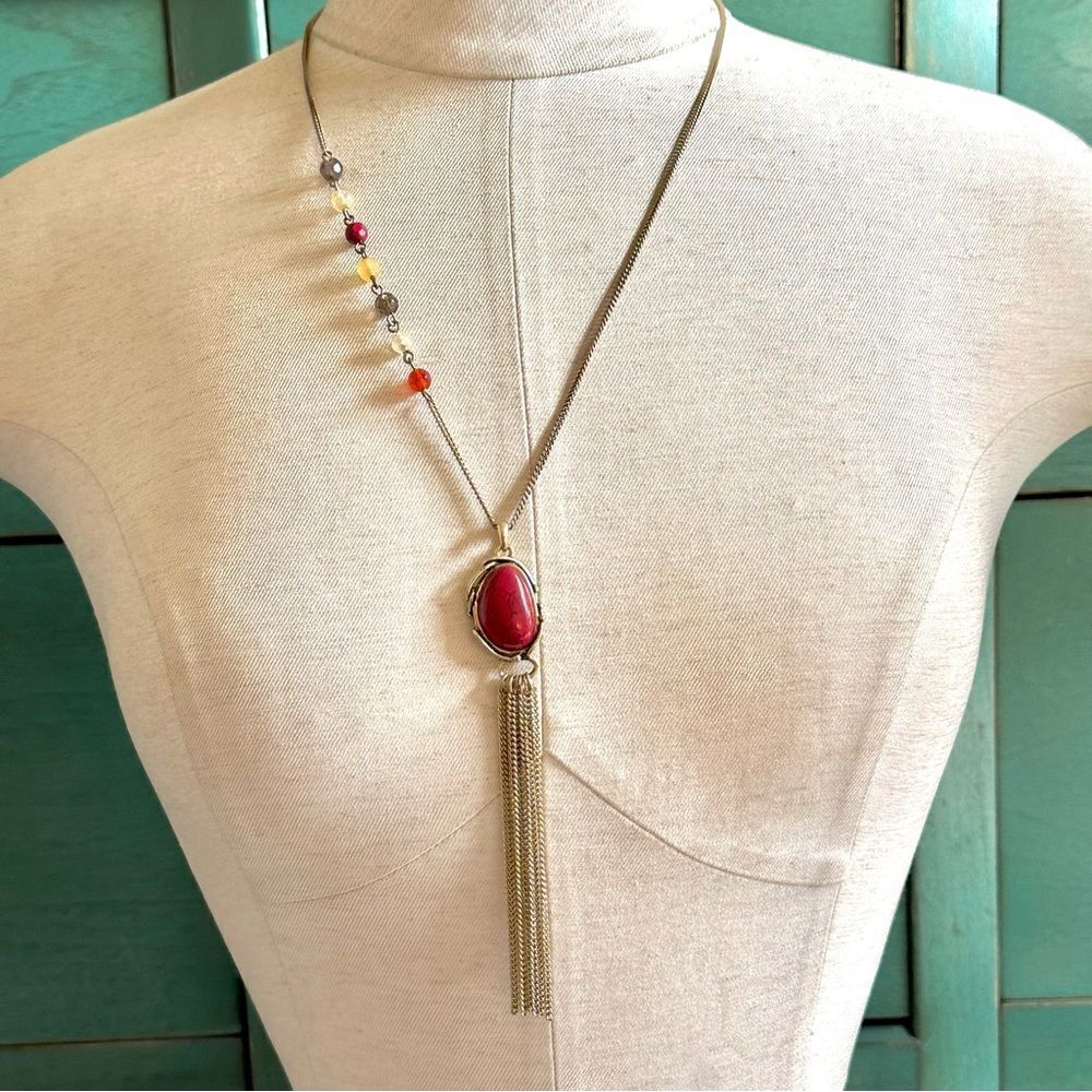 Lucky brand gold tone red chain pendant necklace